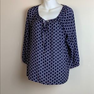 Ana Navy Blouse With Bird Pattern